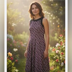 🥿Maxi Dress with Retro Black, White, and Pink Geometric Print